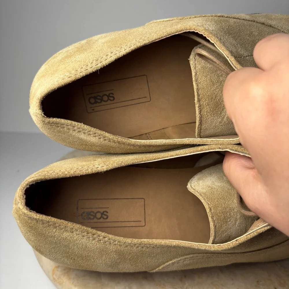 ASOS Mens Tan Suede Brogue‎ Cap Toe Oxford Shoes Square Toe Size 10 Loafer